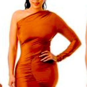 One shoulder bronze maxi dress